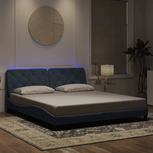 Estrutura de Cama de casal moderno com LED sem colchão 180x200cm veludo cinzento-escuro