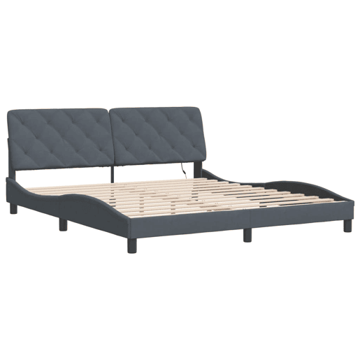 Estrutura de Cama de casal moderno com LED sem colchão 180x200cm veludo cinzento-escuro