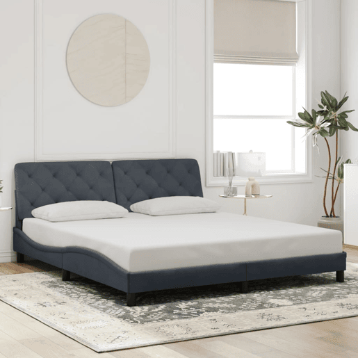 Estrutura de Cama de casal moderno com LED sem colchão 180x200cm veludo cinzento-escuro