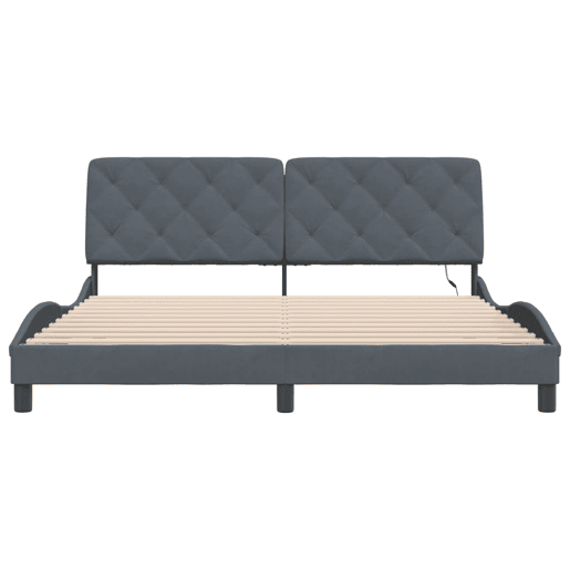 Estrutura de Cama de casal moderno com LED sem colchão 180x200cm veludo cinzento-escuro