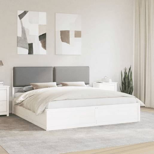 Estrutura de Cama de casal moderno com Cabeceira Estofada Cinzento-claro
