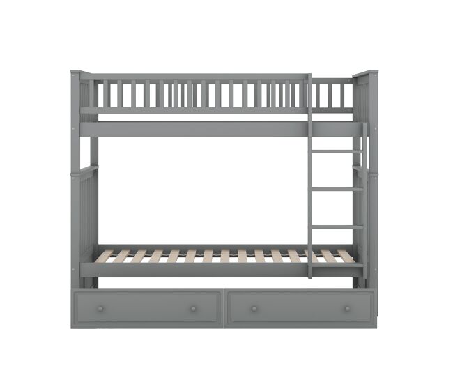 Litera de madera con cajones y escalera - 90x200cm - gris