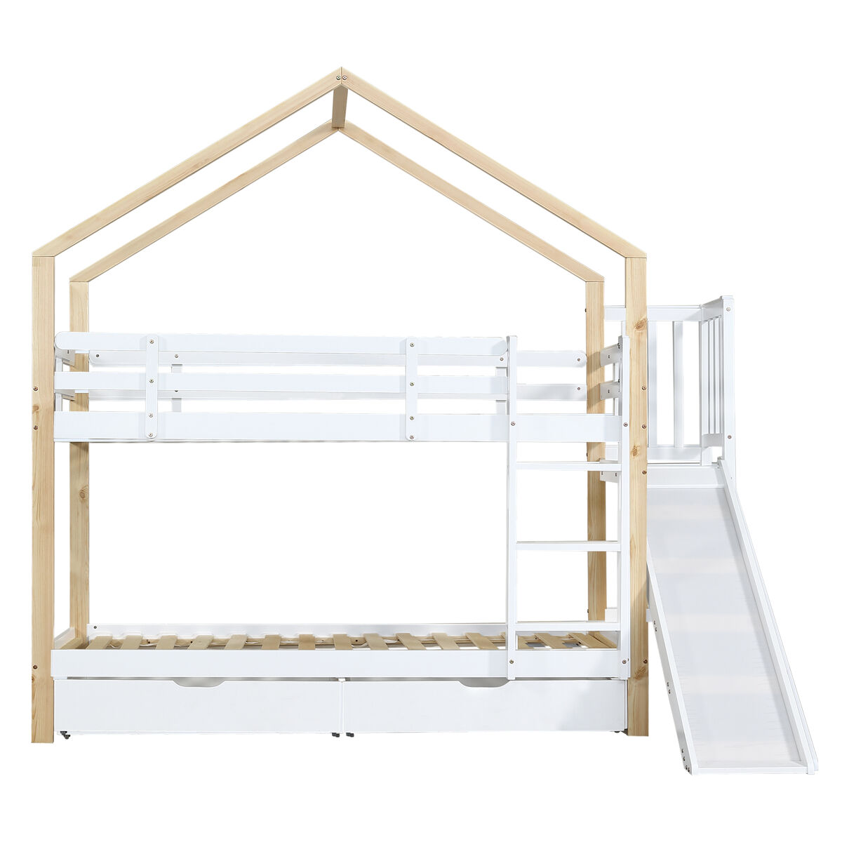 Litera con tobogán y escalera y cajones - estructura de madera maciza - 90x200 cm - blanco