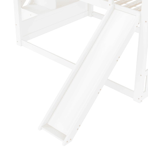 Cama beliche 140x200 cm - com escada de arrumação, escorrega, cama com grades - Branco