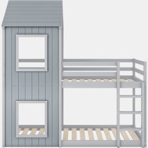 Beliche cabina 90x200 cm - madeira maciça - com 2 janelas - Cinzento