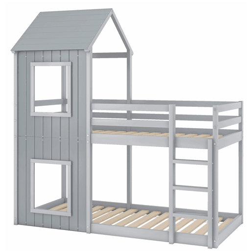 Beliche cabina 90x200 cm - madeira maciça - com 2 janelas - Cinzento