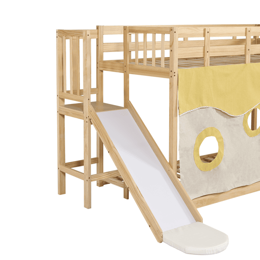 Beliche infantil 90x200 cm - com escada, grade, cortina, escorregador, proteção contra quedas - Natural