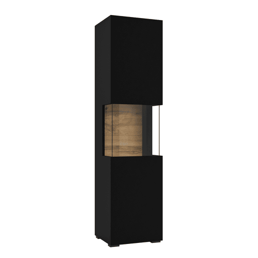 Vitrina Glora de 1 porta, preto e madeira
