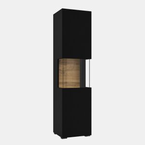 Vitrina Glora de 1 porta, preto e madeira