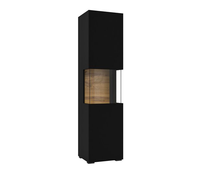 Vitrina 1 puerta glora negro y madera