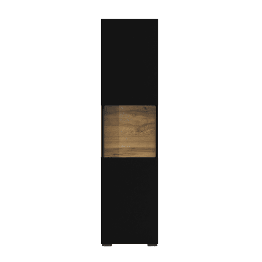 Vitrina Glora de 1 porta, preto e madeira