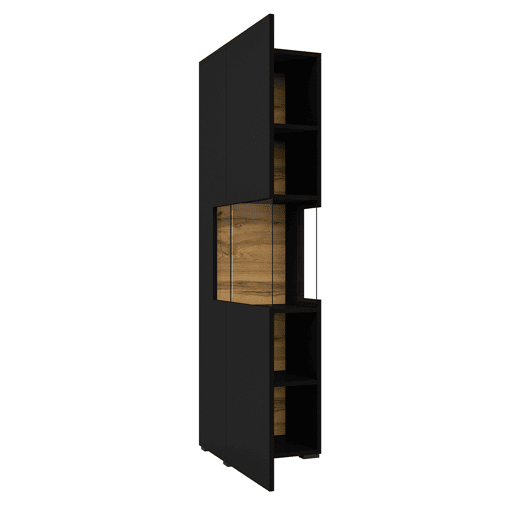 Vitrina Glora de 1 porta, preto e madeira