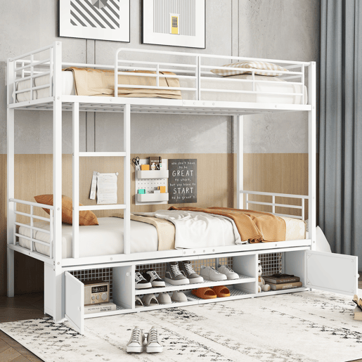Beliche de ferro 90x200 cm - com sapateira e escada - Branco