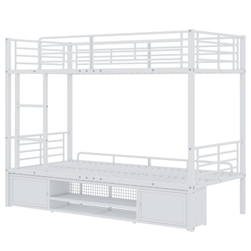 Beliche de ferro 90x200 cm - com sapateira e escada - Branco