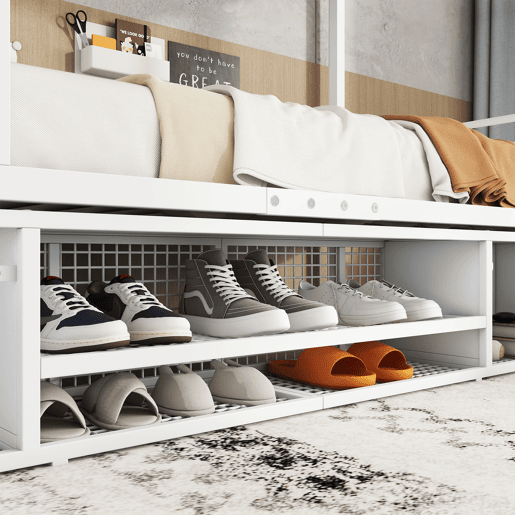 Beliche de ferro 90x200 cm - com sapateira e escada - Branco