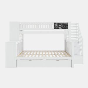Cama casa 140x200cm - Com graffiti, escada, arrumação e gavetas - Branco