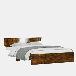 Estrutura Cama de casal simple c cabeceiraluzes LED 160x200cm carvalho fumado