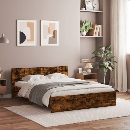 Estrutura Cama de casal simple c cabeceiraluzes LED 160x200cm carvalho fumado