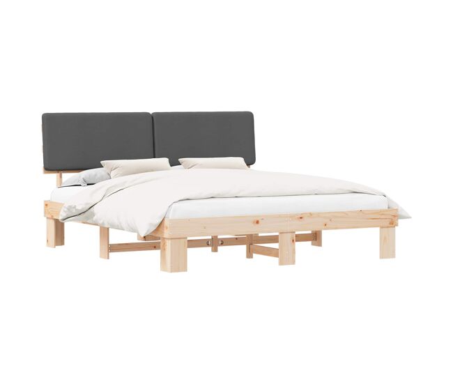 Estructura de cama matrimonial estilo con cabecera tapizada gris oscuro