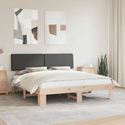 Estrutura de Cama de casal moderno com Cabeceira Estofada Cinza Escuro