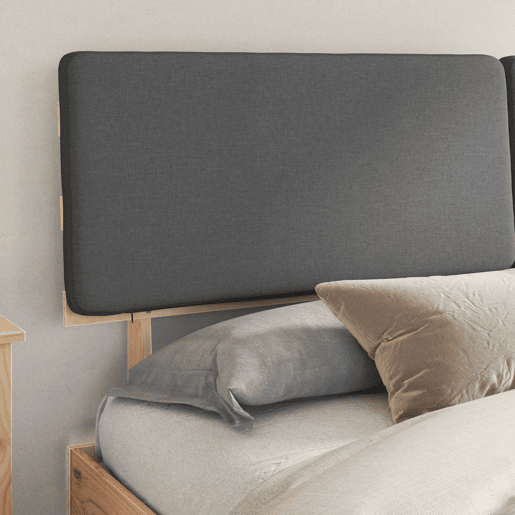 Estrutura de Cama de casal moderno com Cabeceira Estofada Cinza Escuro