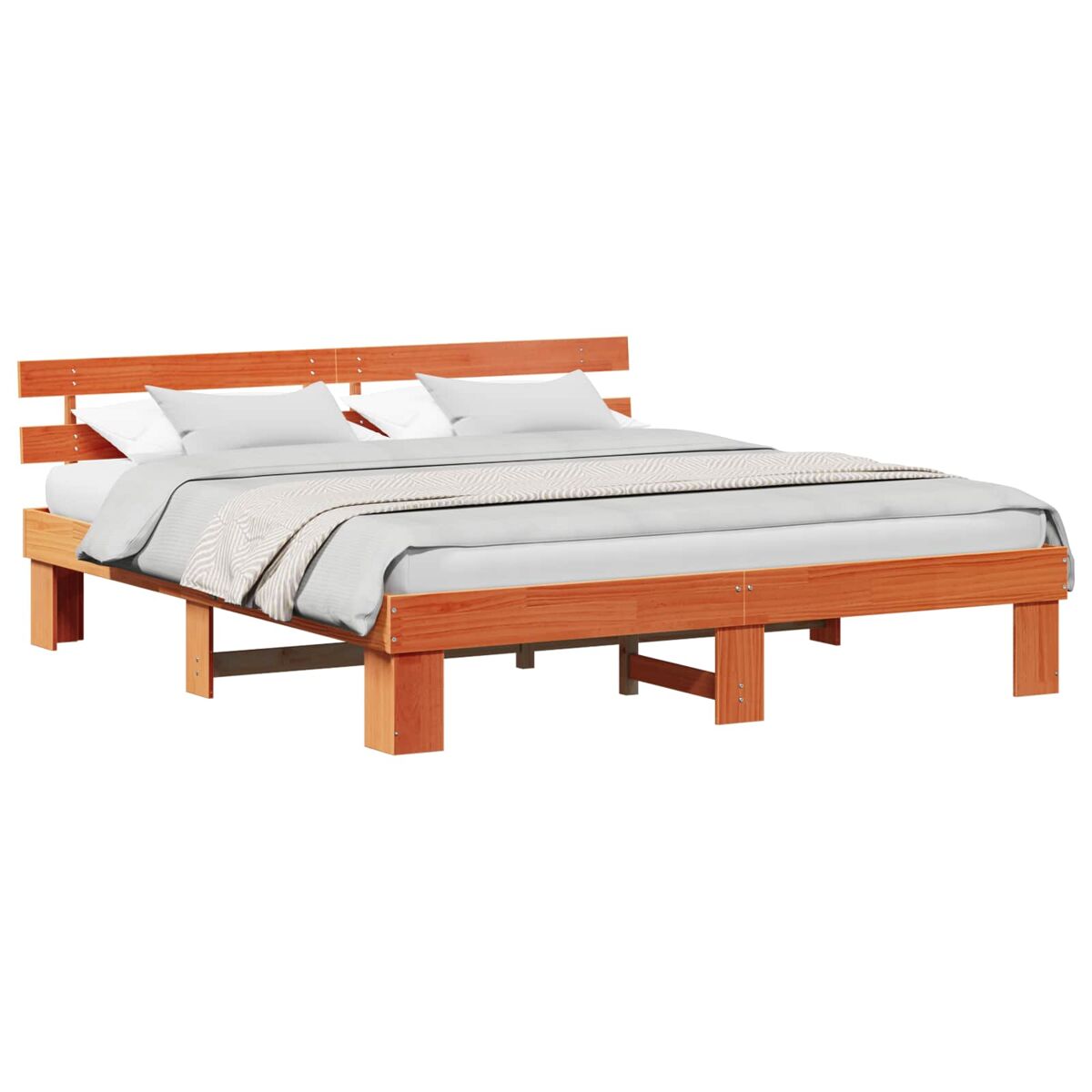 Estructura de cama matrimonial estilo con cabecera marrón cera 200 x 200 cm