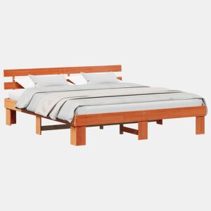 Estrutura de cama de casal simple com cabeceira - Marrom Cera 200 x 200 cm