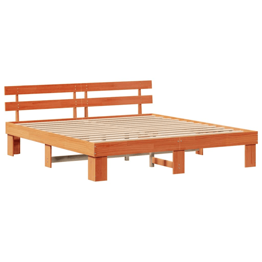 Estrutura de cama de casal simple com cabeceira - Marrom Cera 200 x 200 cm