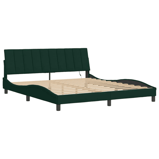 Estrutura de cama de casal moderno com LED - 180x200 cm veludo verde-escuro