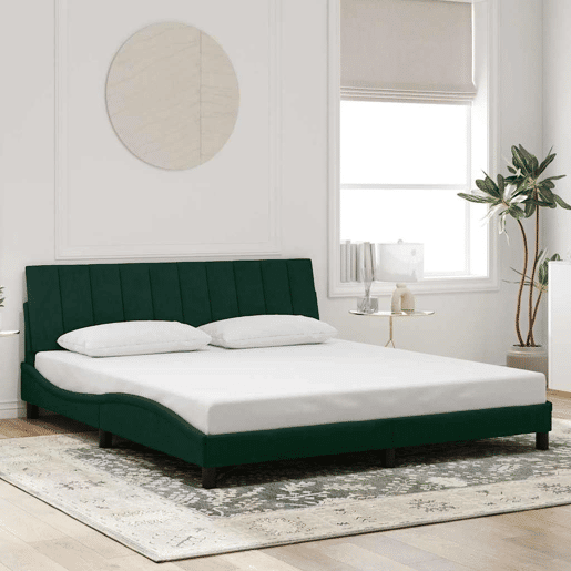 Estrutura de cama de casal moderno com LED - 180x200 cm veludo verde-escuro