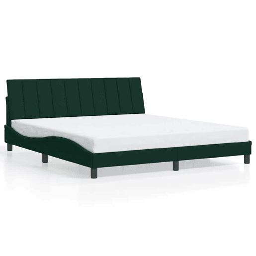 Estrutura de cama de casal moderno com LED - 180x200 cm veludo verde-escuro