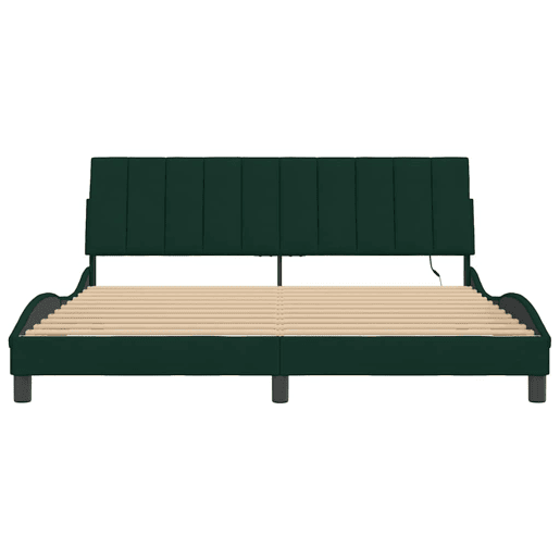 Estrutura de cama de casal moderno com LED - 180x200 cm veludo verde-escuro
