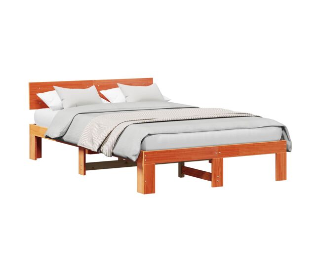 Estructura de cama matrimonial comodidad con cabecera - marrón cera 120 x 190 cm