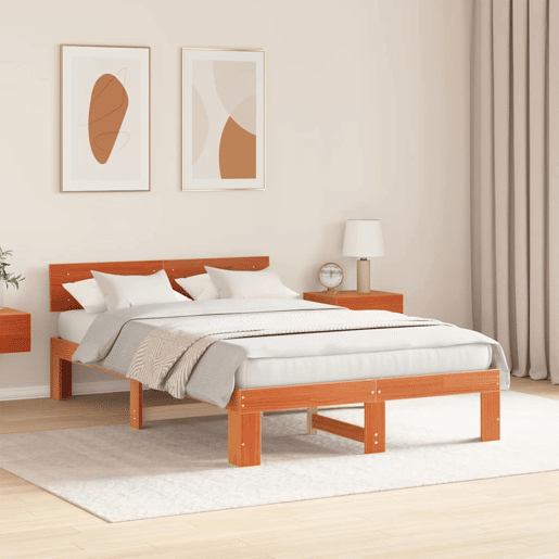 Estrutura de cama de casal simple com cabeceira - Marrom Cera 120 x 190 cm
