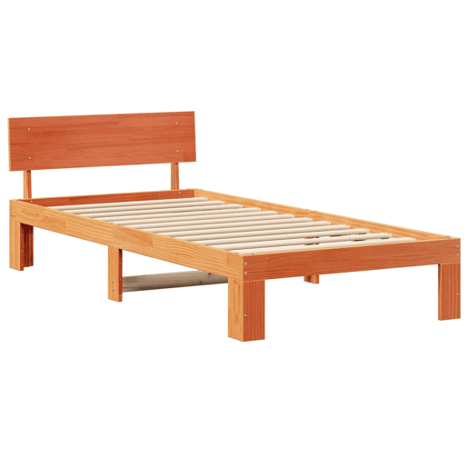 Estrutura de cama de solteiro moderno com cabeceira - Marrom Cera 90 x 200 cm