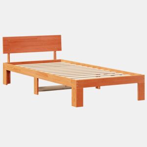 Estrutura de cama de solteiro moderno com cabeceira - Marrom Cera 90 x 200 cm