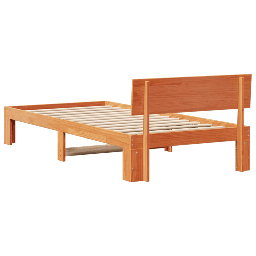Estrutura de cama de solteiro moderno com cabeceira - Marrom Cera 90 x 200 cm