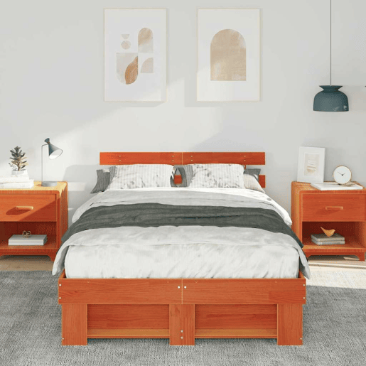 Estrutura de cama de casal simple com cabeceira - Marrom Cera 120 x 190 cm