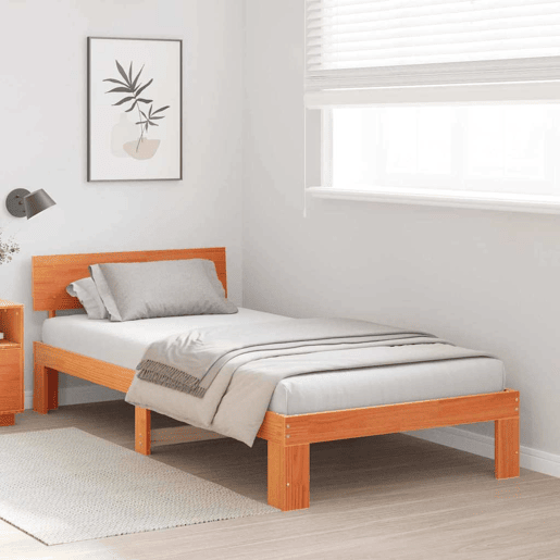 Estrutura de cama de solteiro moderno com cabeceira - Marrom Cera 75 x 190 cm