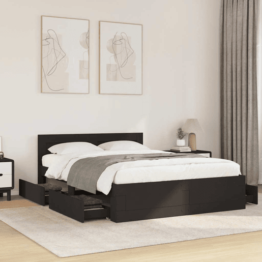 Estrutura Cama de casal para adultos c cabeceira sem colchão 140x200 cm preto