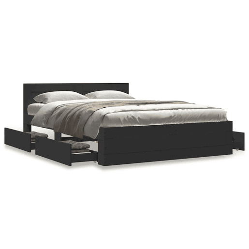 Estrutura Cama de casal para adultos c cabeceira sem colchão 140x200 cm preto