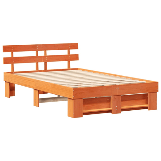 Estrutura de cama de casal simple com cabeceira - Marrom Cera 135 x 190 cm