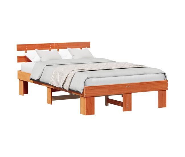 Estructura de cama matrimonial comodidad con cabecera - marrón cera 135 x 190 cm