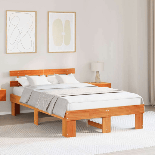 Estrutura de cama de casal simple com cabeceira - Marrom Cera 135 x 190 cm