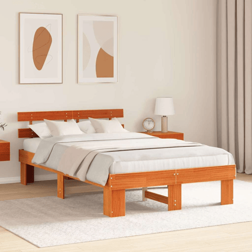Estrutura de cama de casal simple com cabeceira - Marrom Cera 135 x 190 cm