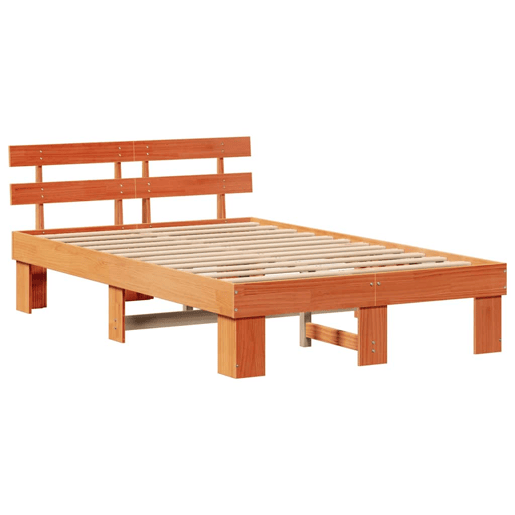 Estrutura de cama de casal simple com cabeceira - Marrom Cera 135 x 190 cm