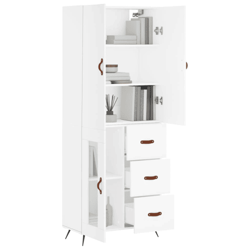 Armário alto - Bufete - Móvel de apoio 69,5x34x180 cm derivados de madeira branco pt660