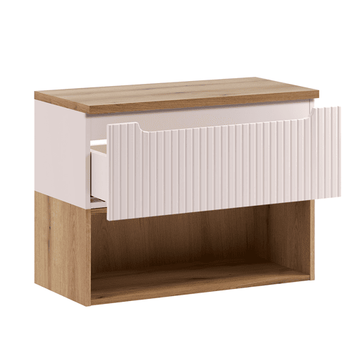 Conjunto móvel sob-lavatório 80cm e coluna Riva Caxemira e Madeira