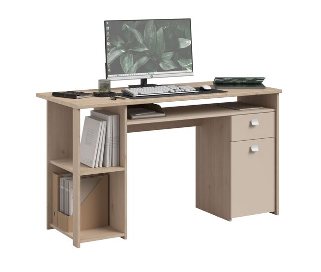 Escritorio de ordenador anello, mesa oficina 1 cajón, 1 puerta roble jackson y cashmere 138x78x59 cm