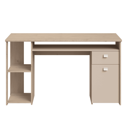 Mesa de computador Anello, mesa de escritório com 1 gaveta e 1 porta, carvalho Jackson e cashmere, 138 x 78 x 59 cm